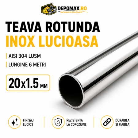 Teava rotunda inox lucios AISI 304 LUSM, 20 x 1.5 mm, 6 metri